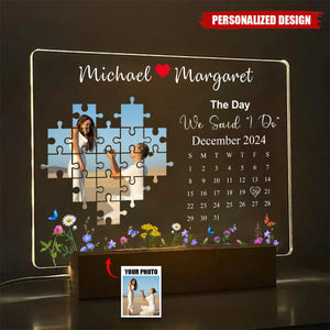 The Day I Found My Missing Piece - Personalized LED Light Wooden Frame Gift For Couple