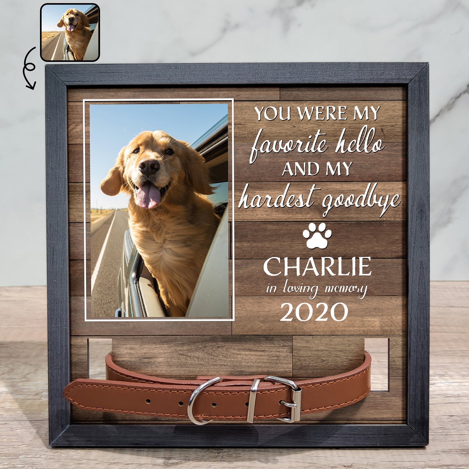 Custom Photo My Hardest Goodbye Memorial Pet Loss Sign, 2-Layered Collar Frame, Sympathy Gift For Dog Owners