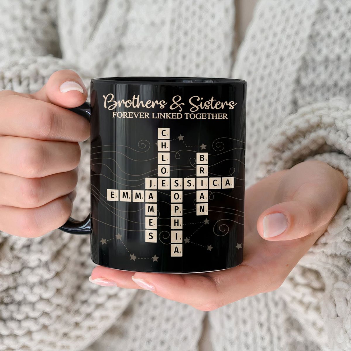 Brothers & Sisters Forever Linked Together Crossword Puzzle Art Personalized Mug