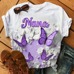 Personalized Crack In A Wall Butterfly All-over Print T Shirt Gift For Grandma