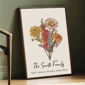 Personalized Birth Flower Family Bouquet Names Mom's Garden Poster