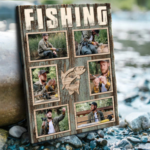 Personalized Fisherman Fishing Photo Collage Canvas Poster, Fishing Gifts For Men