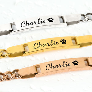 Engraved Pet Paw Name Birthstone Bracelet - Personalized Stainless Steel Bracelet