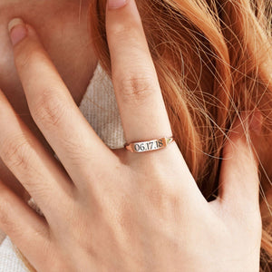 Personalized Delicate Dainty Bar Date Ring