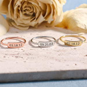 Personalized Delicate Dainty Bar Date Ring