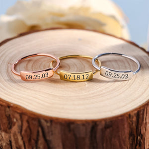 Personalized Delicate Dainty Bar Date Ring