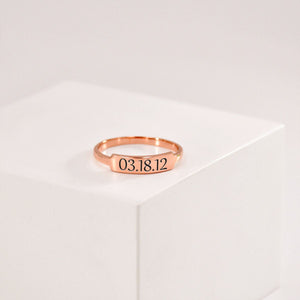 Personalized Delicate Dainty Bar Date Ring