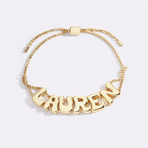 Personalized Adjustable Chain Bubbly Letter Name Bracelet