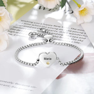 Personalized Name Heart Birthstone Memorial Bracelet