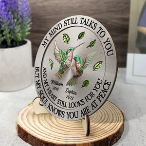 Memorial My Mind Still Talks To You - Personalized 2-Layered Wooden Plaque With Stand