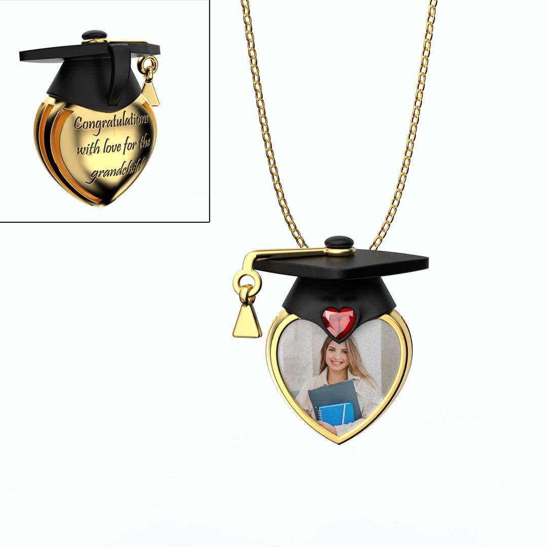 Personalized Photo Dainty Birthstone Graduation Cap Necklace