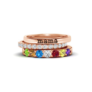 Personalized Grandma Mom Birthstone Ring Stack