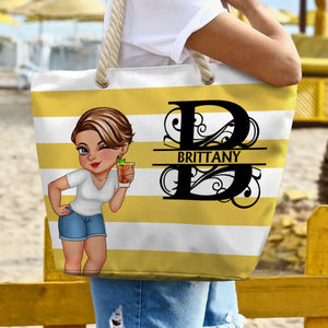 Summer Is Calling Beach Vacation Monogram - Personalized Stripes Beach Bag