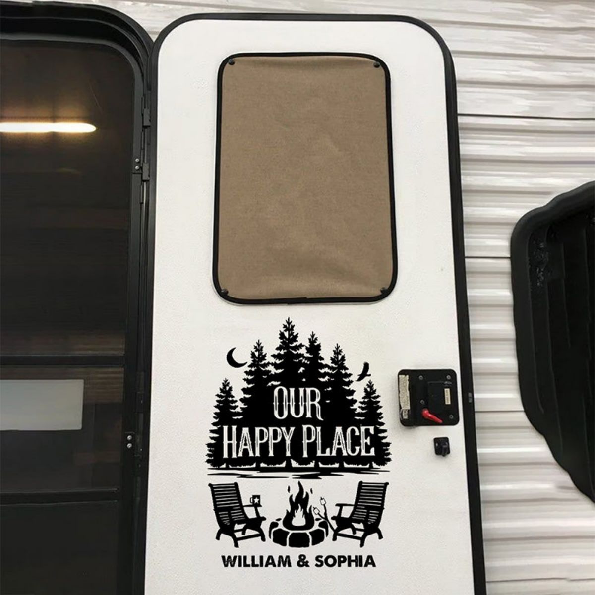 Our Happy Place - Camping Personalized Custom RV Decal - Gift For Camping Lovers