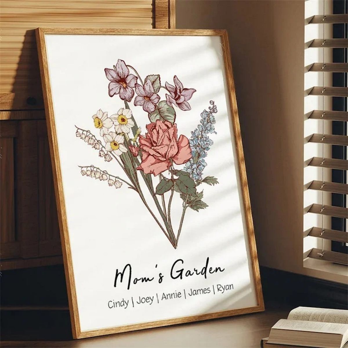 Personalized Birth Flower Family Bouquet Names Mom's Garden Poster