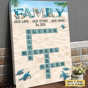 Personalized Family Gift Custom Names Crossword Beach Poster