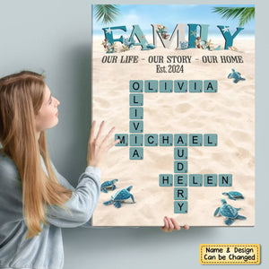 Personalized Family Gift Custom Names Crossword Beach Poster