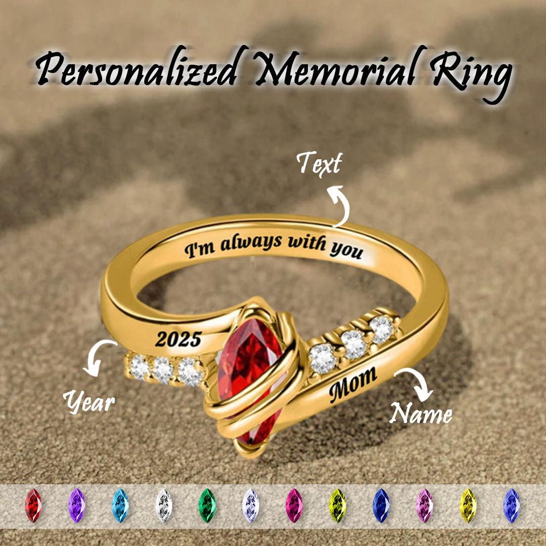 Personalized Memorial Birthstone Ring with Engraved Text