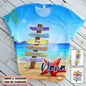 Personalized Beach Signpost Grandma Summer T-Shirt