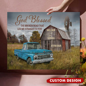 God Blessed The Broken Road Old Barn and Vintage Vehicle Canvas