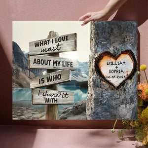 Rustic Tree Carving What I Love Most - Personalized Unique Couple’s Gift Canvas Wall Art