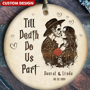 Personalized Skeleton Couple Ceramic Ornament, Skeleton Anniversary Ornament, Gothic Wedding Gift