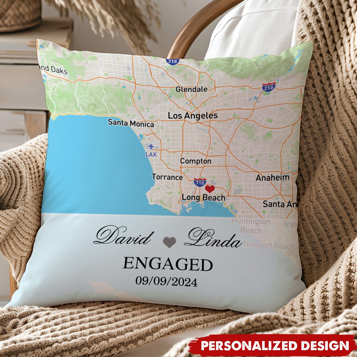 Engagement Pillow- Custom Map Gift For Couple