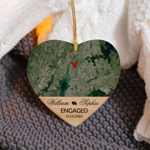 Engagement Ornament - Custom Map Gift Heart-shaped Ceramic Ornament