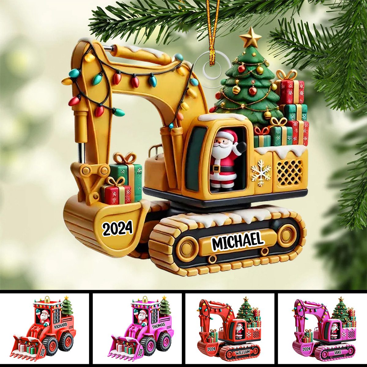 Excavator Construction Ornament - Personalized Christmas Gift For Grandkid