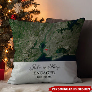 Engagement Pillow- Custom Map Gift For Couple