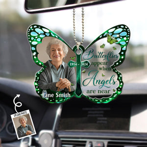 Memorial Personalized Custom Car Ornament - Acrylic Custom Butterfly Shaped - Sympathy Gif For Family Members