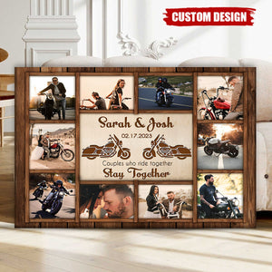 Motorcycle Name Sign, Personalized Couple Photo Collage Poster - Gift for Biker Couple