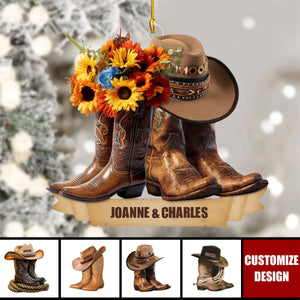 Cowboy Cowgirl Hat & Boots - Custom Christmas Ornament