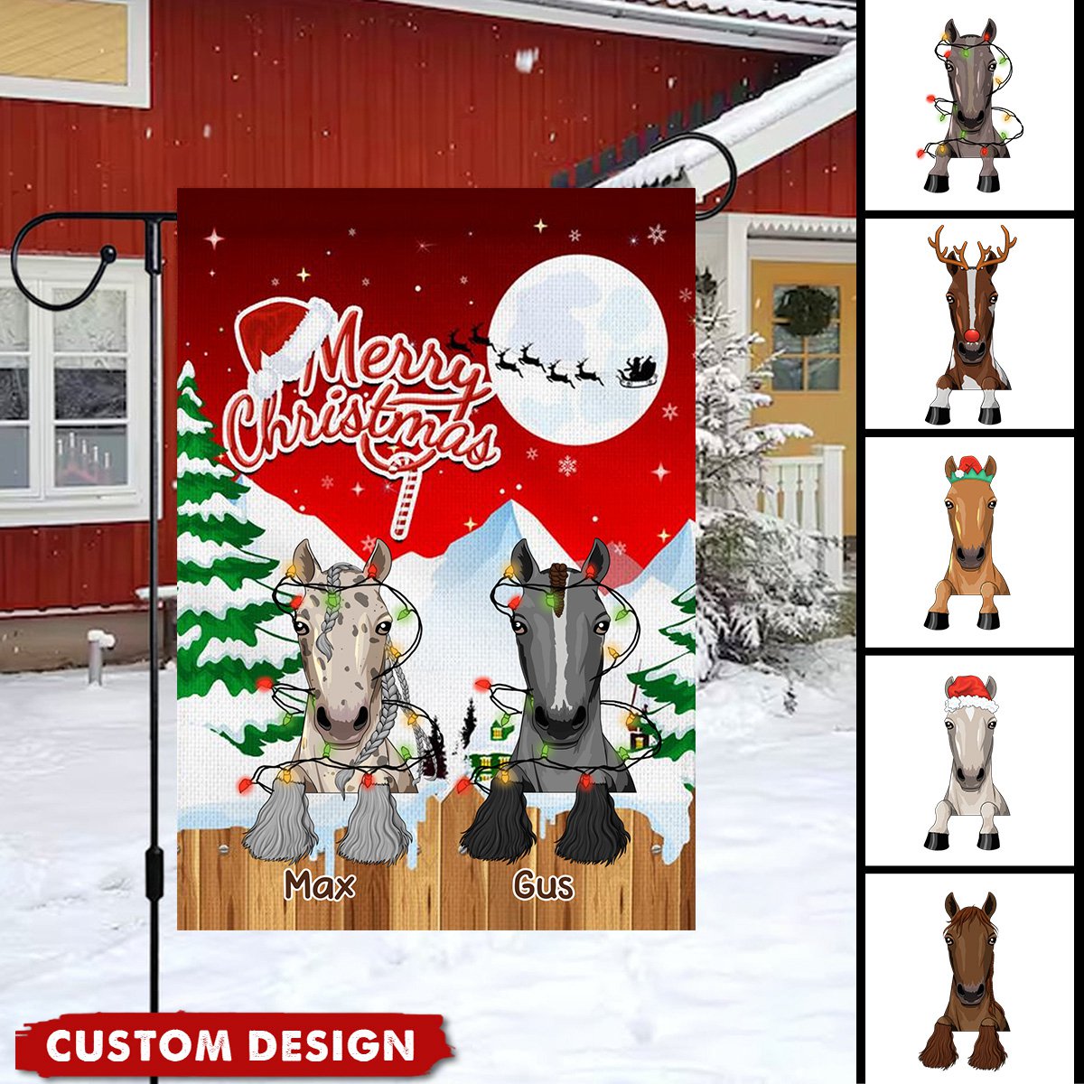 Merry Christmas Personalized Horse Garden Flag - Gift for Horse Lovers