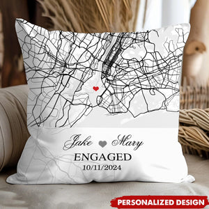 Engagement Pillow- Custom Map Gift For Couple