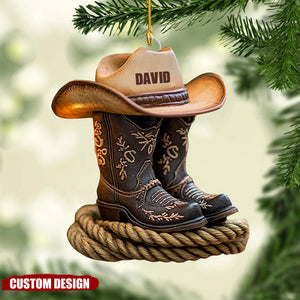 Cowboy Cowgirl Hat & Boots - Custom Christmas Ornament