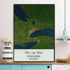 Engagement Poster - Custom Map Perfect Gift For Couple