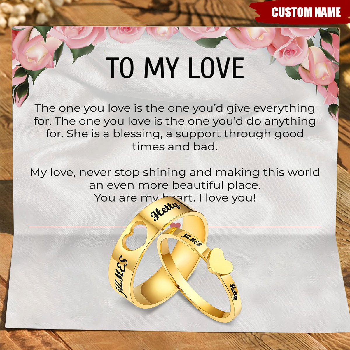 Couple Ring - Personalized Name Matching Heart Promise Rings