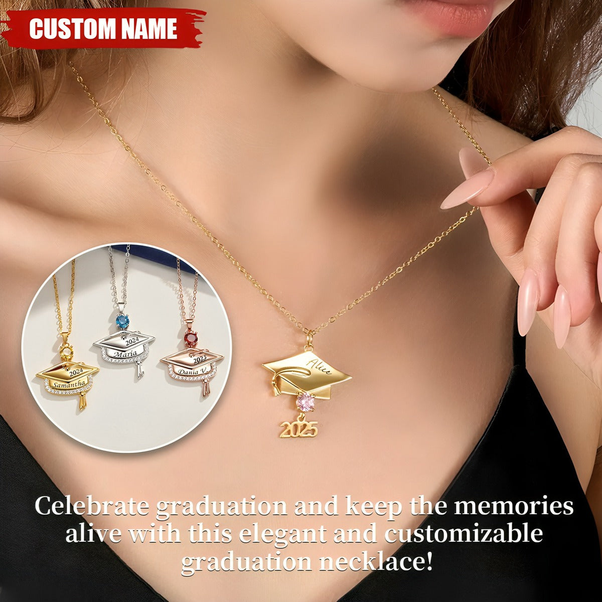 Personalized Graduation Cap Birthstone Pendant Necklace Gift for Her/Girlfriend/Daughter