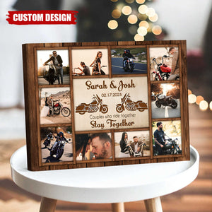 Motorcycle Name Sign, Personalized Couple Photo Collage Poster - Gift for Biker Couple