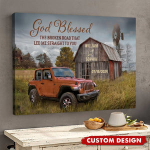 God Blessed The Broken Road Old Barn and Vintage Vehicle Canvas