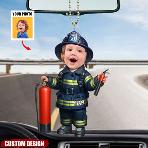 Custom Photo Firefighter Ornament - Chrisrmas Gift For Kid