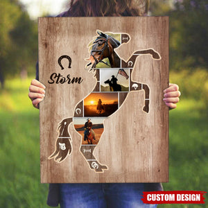 Personalized Horse Silhouette Photo Collage Canvas Gift For Horse Riders, Horse Lover