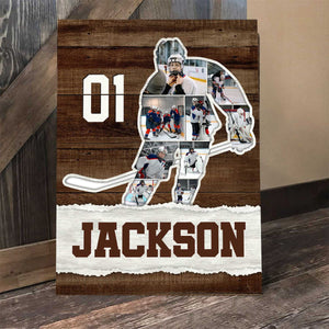 Ice Hockey Photo Collage Canvas Poster, Personalized Hockey Player Gift