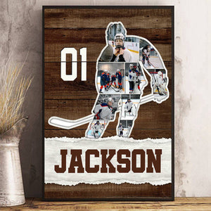 Ice Hockey Photo Collage Canvas Poster, Personalized Hockey Player Gift