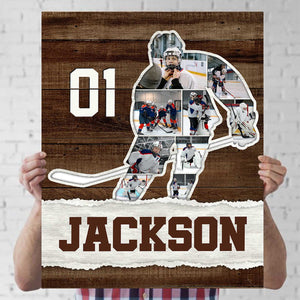 Ice Hockey Photo Collage Canvas Poster, Personalized Hockey Player Gift