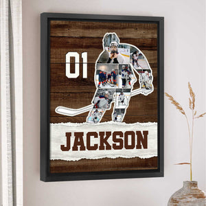 Ice Hockey Photo Collage Canvas Poster, Personalized Hockey Player Gift