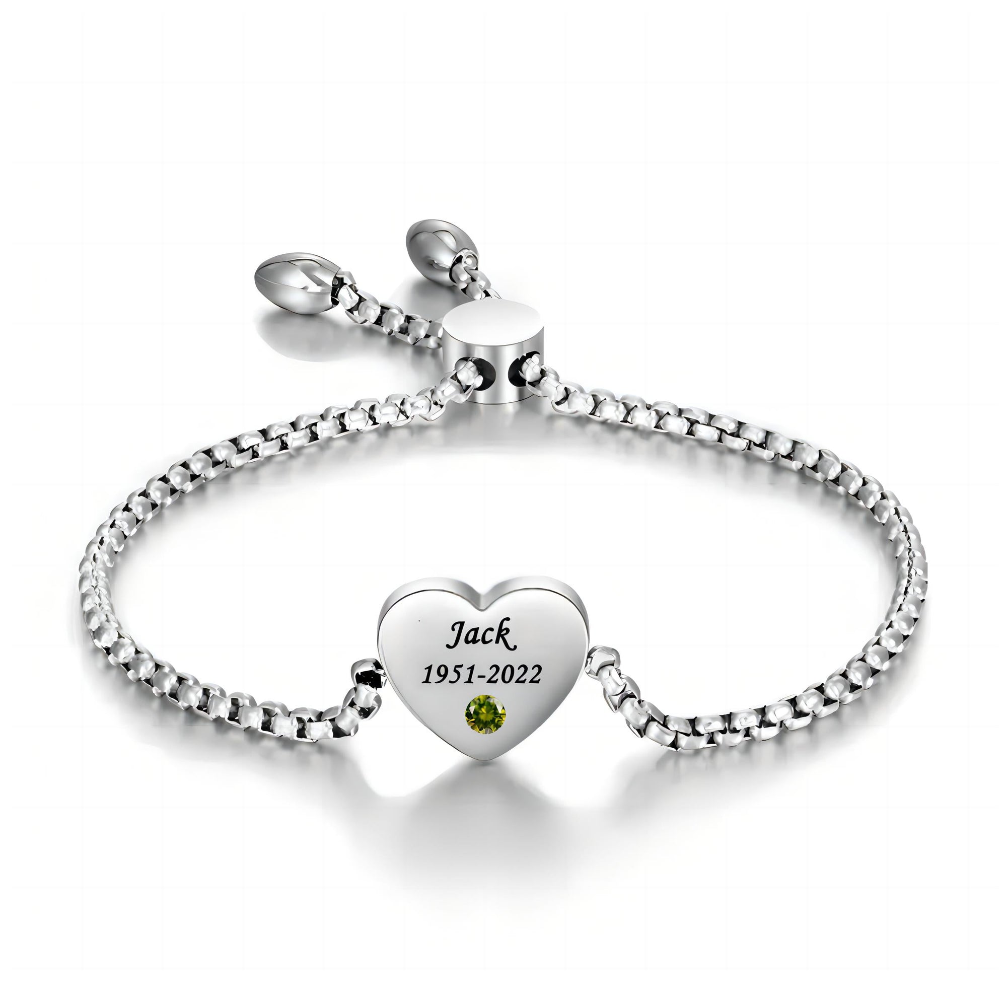 Personalized Name Heart Birthstone Memorial Bracelet