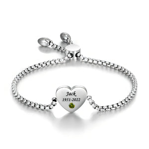 Personalized Name Heart Birthstone Memorial Bracelet