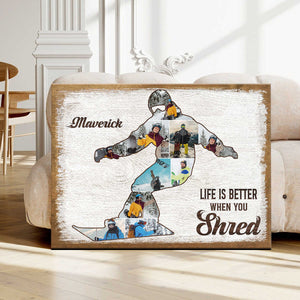 Personalized Snowboarding Canvas, Custom Snowboard Photo Collages Poster, Gift For Snowboarder, Snowboard Lover